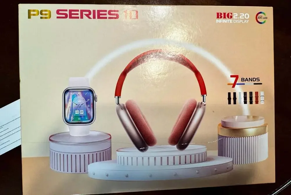 P9 P9 Series 10 Smart Watch + Wireless Headphones Set, 7 Bands, Open Box